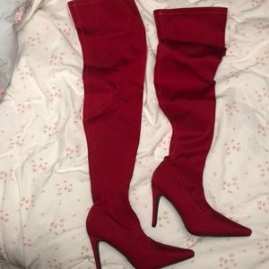 Lycra stretch thigh high red boot